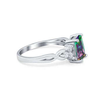 Emerald Cut Wedding Bridal Ring Simulated Rainbow CZ 925 Sterling Silver
